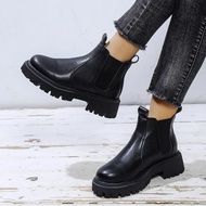 Women's Fashion Ankle Boots Thick Sole Round Toe Black Chelsea Boots