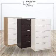 Escot 5 Drawers Tall Chest Drawer Almari Baju Cabinet Storage Wood Furniture Ikea Inspired