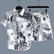 Men's Hawaiian Beach Short Sleeve Flower Shirt Suit 2022 Fashion Summer Loose Large Size Retro Trend Shirt （M-5XL）