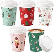 Fit Meal Prep 10 Pack 12 oz Christmas Disposable Coffee Cups with Lids and Stirrers, Premium To Go C