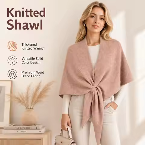 2026 New High-Quality Women's Wool Blend Shawl Women's Knitted Triangle Shawl Cardigan Cape Shawls a