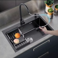 Complete black kitchen sink package 6045 / 6045 black square sink package with hot and cold pull-out