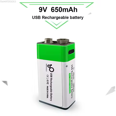 6F22 9V Rechargeable Battery 650mah for Multimeter/Microphone/Remote Control Toys/Camera Type-C Char