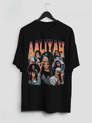Aaliyah T Shirt Pop R&B Hip Hop Music Merch Retro 90s Casual Unisex summer cotton Men's  tops tees S