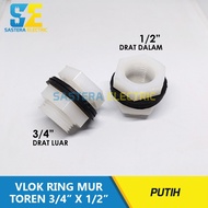 Vlok White TowerRing 3/s4" x 1/2" inch Tower Nut/ 3/s4 X 1 PVC 2 / Tank NutRing 3/s4 x 1 White/2