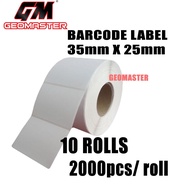 Barcode Label 35mm X 25mm (2000pcs) - Barcode label sticker -10 ROLLS