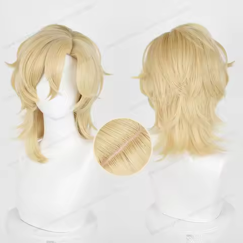 Aventurine Cosplay Wig 40cm Short Golden Hair Honkai Star Rail HSR Cosplay Wigs Heat Resistant Synth