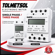 TOLMETSOL Single Phase / 3 Phase  Energy Meter Rail Mount / Din Rail DB Box Digital Meter (1Phase / 