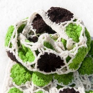 手工鉤織羊毛圍巾/花朵鉤織絲巾/花朵編織拼接羊毛絲巾-綠色森林