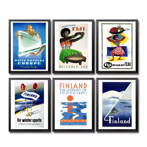 Europe Fiji Finland Vintage Travel Poster