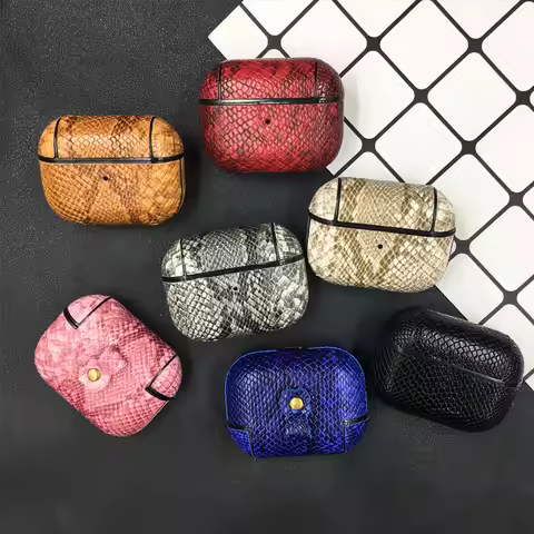 Snake Skin PU Leather Earphone Case For Apple AirPods Pro 2 2022 Shockproof Protective Hard Cover Fo