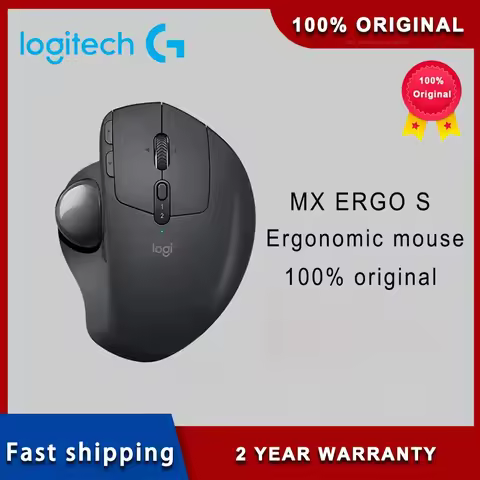 Original Logitech MX Ergo S Wireless Trackball Mouse, Wireless Ergonomic Mouse With Bluetooth and En
