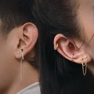 925 Silver Chain Earrings - 18K Gold Plated Chain [ID Piercing] 925 Silver Earring