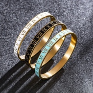 New Design Cuff Bracelet Bangle Stainless Steel Bracelet Enamel Carving Roman Numeral Couple Roman Bangle For Men Women Jewelry