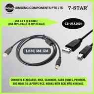 7-STAR* USB 2.0 Male A to B Cable 1.8m / 3m / 5m for keyboard, mice, scanners, hard drives, printer 
