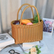 Woven Basket Fruit Vegetable Storage Basket Imitation Rattan Picnic Basket Square Shopping Basket Ba