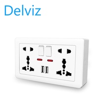 Delviz  (UK/EU/US socket) wall power socket 13A with switch control USB socket intelligent quick cha