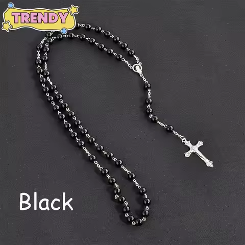 Fashion Vintage Crucifix Virgin Mary Pendant Cross Necklace Jesus Rosary Beads Chain