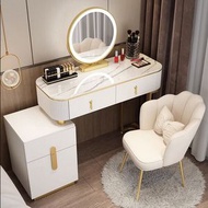 全城熱賣 - 現代簡約小戶型化妝桌收納櫃(70白桌+2抽櫃+鏡+花瓣椅)