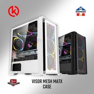 Keytech VISOR MESH Black / White MATX Case Tempered Glass PC Chassis