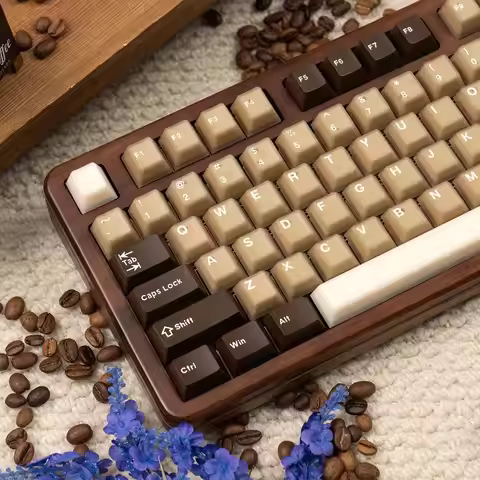 Latte Color Keycaps PBT Half-Transparent Dark Brown Cream Mix Cherry Profile Full Set for Mechanical