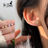 We Flower Korean S925 Silver Gold Cute Tiny Shining Zircon Butterfly Stud Earrings for Women Girls Lovely Hypoallergenic Small Earring Jewelry Accessories
