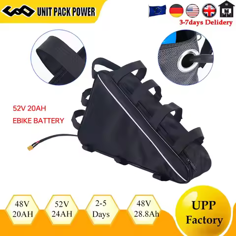 Electric Bike Triangle 48V 28AH Battery 52V 21700 Cell 50A BMS Huge Capacity 18650 with Charger 1500