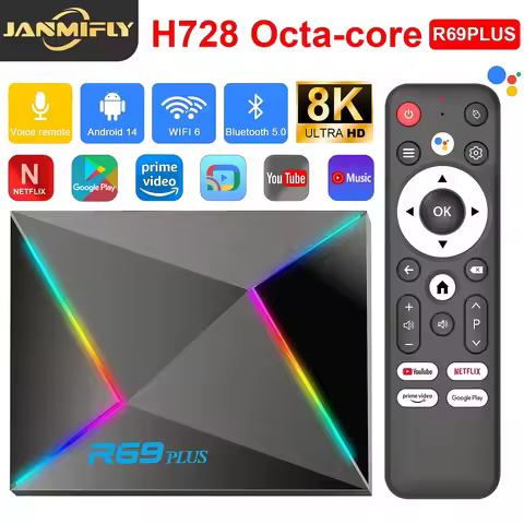 R69 Plus Voice Control TV Box Ultra HD 8K Allwinner H728 Octa Core Support Netflix tv box WIFI 6 Set