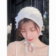 [2119 People Collection] Japanese Girl Pure Black White Laced-Up Swimming Cap Gauze Lace Lolita Comf
