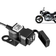 Motorcycle Handlebar Dual USB Port Charger Adapter 12V-24V For Mobile Phone Waterproof