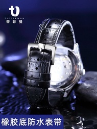 ♘ Tifeman ทดแทนสายนาฬิกาผู้ชายหนังแท้ยาง IWC Longines Mido Tissot นาฬิกา cowhide ซิลิโคนด้านล่างกันน้ำ