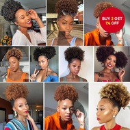 New 2025 Women's Kinky Bun Drawstring Synthetic Hair Afro Short Fluffy Ponytail Wig