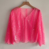 【Dopamine Style】V-Neck Sequin Mesh Jacket Summer Thin Shiny Outerwear