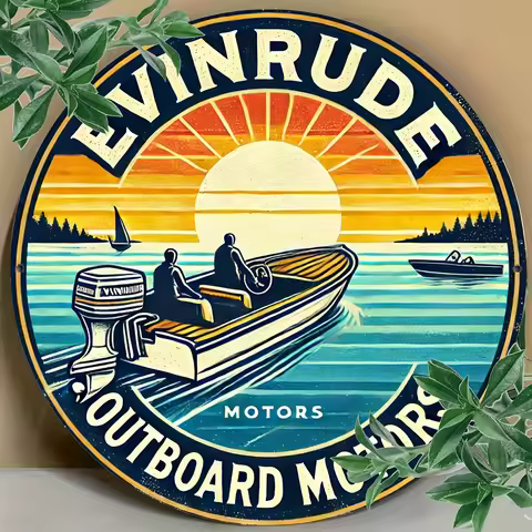 1pc Evinrude Outboard Motors Logo Metal Wall Sign - Vintage Marine Engine Branding Art, Durable Alum