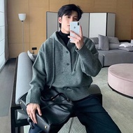 Hanlu เสื้อลำลองทรงหลวมเสื้อกันหนาวแบบถักเสื้อคาร์ดิแกนมีฮู้ดผู้ชาย