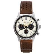 Casio Edifice Analog Chronograph Leather Strap Cream Dial Quartz EFR-575L-7A 100M Mens Watch