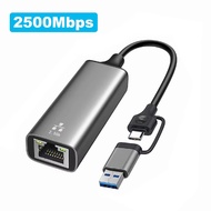 Kebeteme 2.5Gbps card mạng với PD 100W Sạc Loại C để RJ45 Bộ chuyển đổi Lan USB C 2.5 gam bên ngoài