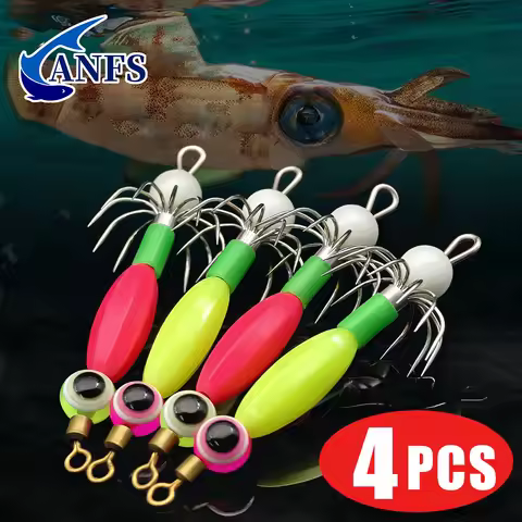 ANFS 4pcs Squid Hooks For Sea Fishing Boat Fishing, Fishing Hooks With Luminous Beads For Night Fish