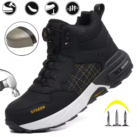 Men's Safety Shoes Steel Toe Anti- Crush Resistant Kevlar Fashion Button Work Boots Anti- Slip Comfo