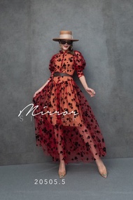 (นางแบบใส่ชุดขาย) VelVeT GypsophiLa GardeN Maxi DreSS  พร้อมเข็มขัด เดรสยาวผ้าซีทรู ผ้าเนื้อนุ่มไม่ค
