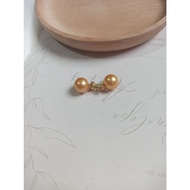 AAA Real Natural south sea 10-11mm Gold Pearl Stud Earring 14K filled Gold