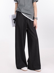 สูง เอว ขากว้าง เดนิม กางเกงยีนส์ ผู้หญิง หลวม Drapey Deep Blue กางเกงลำลอง ฤดูใบไม้ผลิ ฤดูใบไม้ร่วง