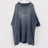90 年代古著二手 KANI JEANS 短袖刺繡設計 T 卹，黑色，復古貨架，尺寸 XXXL。