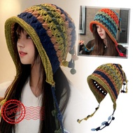 Women's Kawaii Knitted Hat Y2k Hand Crocheted Woolen Knitted Hat Tassel Hat Hat B4v3