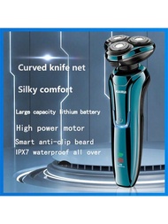 3d可充電防水ipx7型安麗男士電動剃刀,該旋轉式電動刮鬍刀適用於濕、乾剃,並帶有彈出修剪器