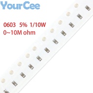 200pcs 0603 SMD Resistor 5% 0~10M 1 2 3.6 220 110 18 910 2.2K 2.4M 2.7K 20K 24 240K 27K 3.3M 3.9K 33