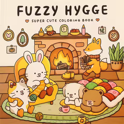 1pc FUZZY HYGGE Coloring Book, Cozy Animal with Warm Fireplace, Perfect for Parent-Child Interaction