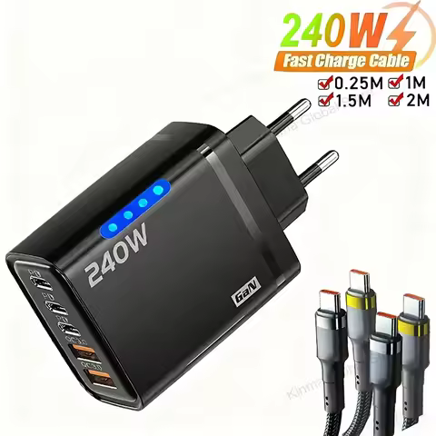 5 in 1 GaN Desktop Charger For IPhone 16 15pro Laptop Samsung 240W Fast Charging Adapter 120W Type T