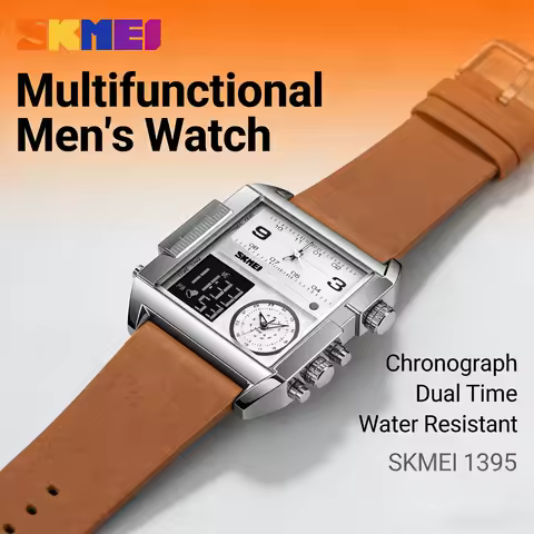 SKMEI Military Digital Watch for Men Waterproof Sports Watch with 3 Time Zones Luxury Quartz Movemen