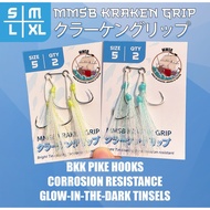 (Hooks only) MMSB Kraken Grip Assist Hook (Dual Assist BKK hook, bright glow tinsel, shore assist ho